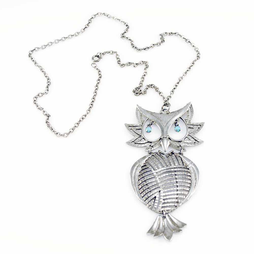 Vintage Silver Articulated Owl Necklace Turquoise Eyes 1970S – The Best ...