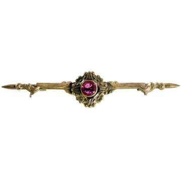 Lovely Antique Late Victorian Brass & Ruby  Bar Brooch Large 4" Downton Abbey Era - The Best Vintage Clothing
 - 1