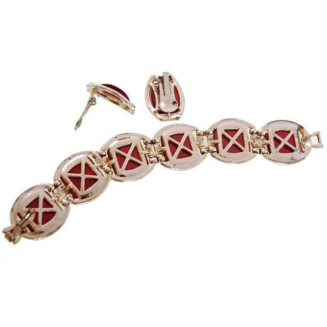 Vintage Red Pearl Lucite Bracelet & Matching Earrings 1950s Jewelry,On Sale The Best Vintage Clothing