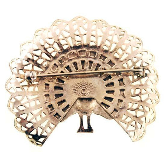 Vintage Gold Peacock Bird Brooch w/Rhinestones 1950s Cart2cart vendor-unknown