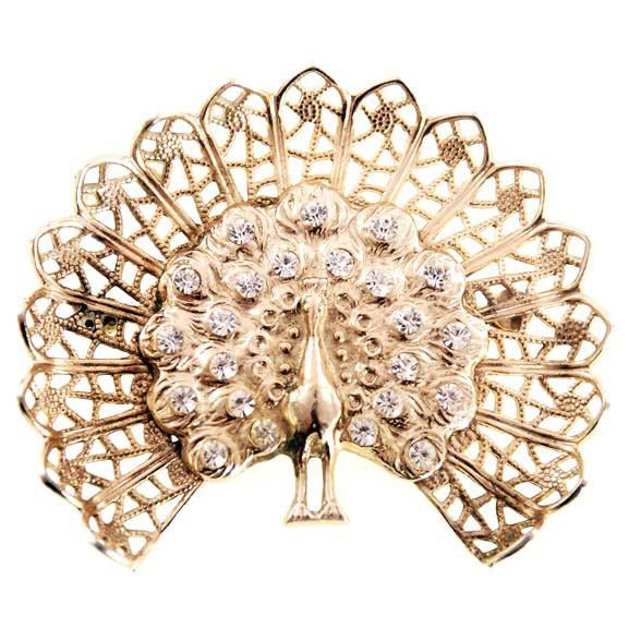 Vintage Gold Peacock Bird Brooch w/Rhinestones 1950s - The Best Vintage Clothing
 - 1