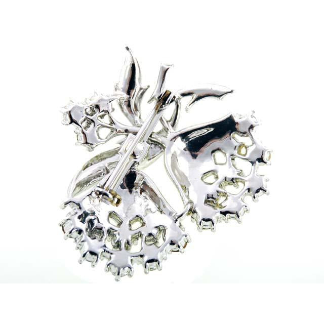 Vintage SIlvertone & Rhinestone Brooch Double Flower 1960s Cart2cart The Best Vintage Clothing