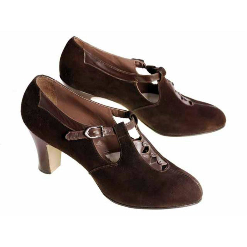 Vintage Brown Suede/Leather Mary Jane Buckle Shoes 1930s NIB 7 Early Air Step Shoes,On Sale The Best Vintage Clothing