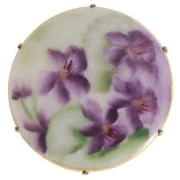Vintage Victorian Pin Brooch Transfer Ware Violet Round - The Best Vintage Clothing
 - 1