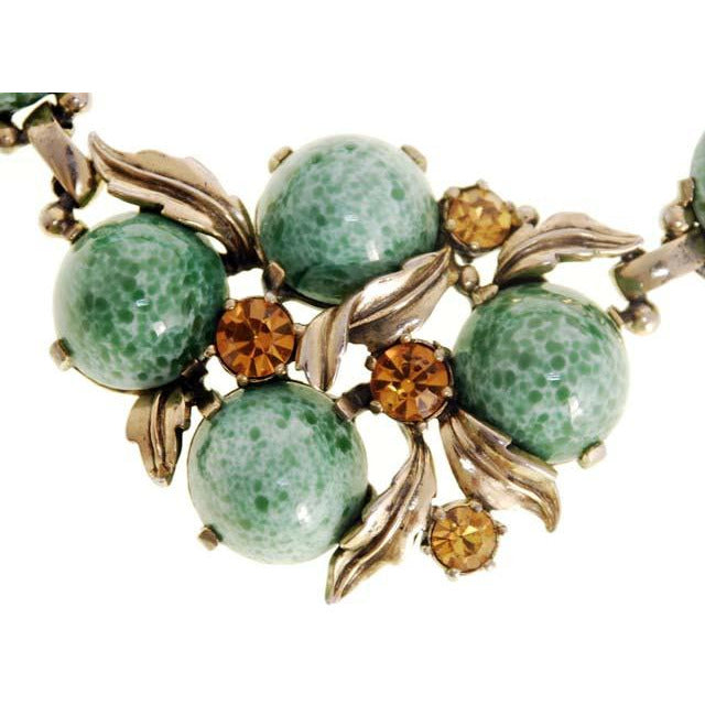 Vintage Signed Schiaparelli Gum Drop Jewelry Parure Necklace & Ears 1950s Aqua & Gold Women's Schiaparelli