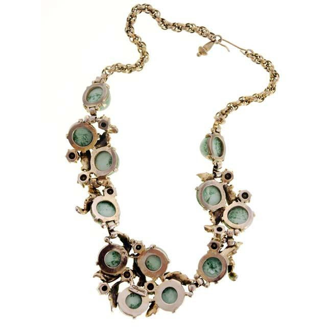 Vintage Signed Schiaparelli Gum Drop Jewelry Parure Necklace & Ears 1950s Aqua & Gold Women's Schiaparelli