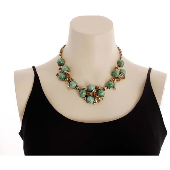 Vintage Signed Schiaparelli Gum Drop Jewelry Parure Necklace & Ears 1950s Aqua & Gold Women's Schiaparelli