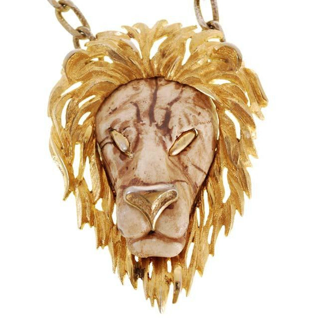 Vintage Razza Necklace Huge Lion Head Fob 4" Tall Unique Cart2cart vendor-unknown
