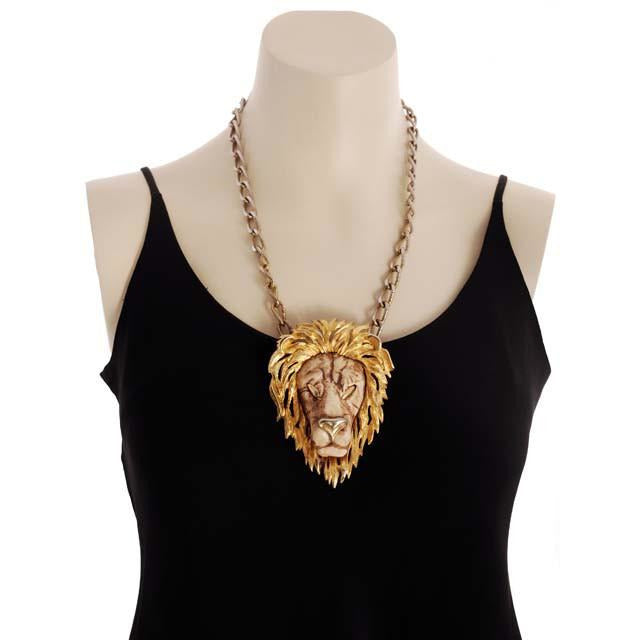 Vintage Razza Necklace Huge Lion Head Fob  4" Tall Unique - The Best Vintage Clothing
 - 1