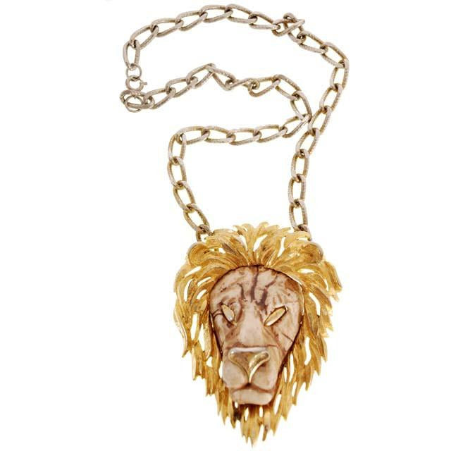 Vintage Razza Necklace Huge Lion Head Fob 4" Tall Unique Cart2cart vendor-unknown