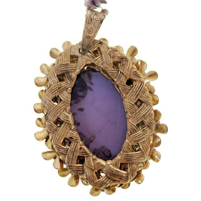 Vintage Miriam Haskell Necklace Demi Parure Purple Poured Glass Moonstone Jewelry,New Arrivals Miriam Haskell