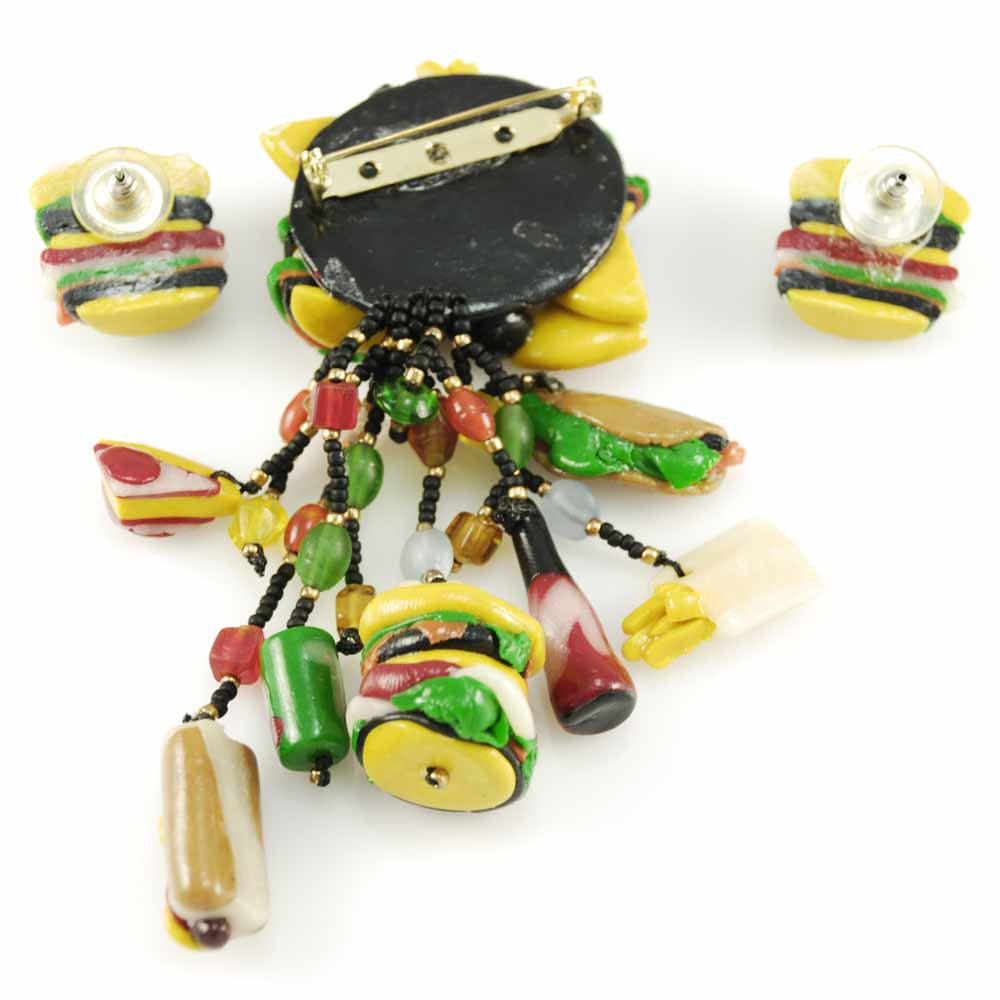 Vintage Fast Food Jewelry Hamburger & Hotdog & Coke Set 1980s Cart2cart vendor-unknown