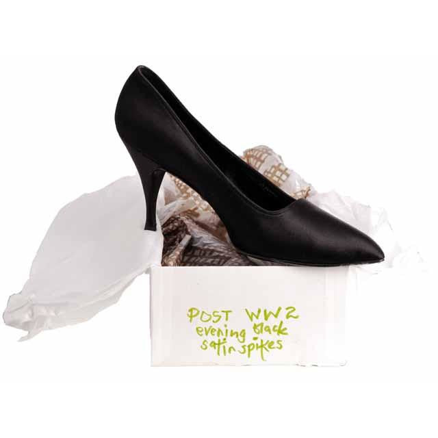 Vintage Stiletto Heels Shoes Black Satin Pointed Womens 9 B 1950s Shoes,On Sale The Best Vintage Clothing