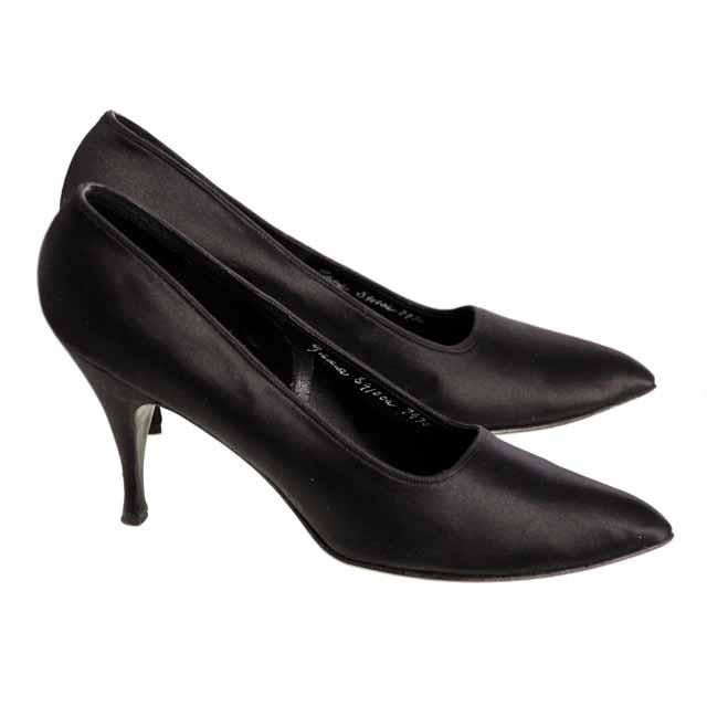 Vintage Stiletto Heels Shoes Black Satin Pointed Womens 9 B 1950s Shoes,On Sale The Best Vintage Clothing