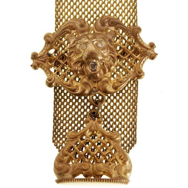 Antique Watch Chain Swivel Fob Mesh w Lion & Seal Victorian Gold Plate Jewelry The Best Vintage Clothing