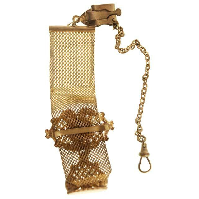 Antique Watch Chain Swivel Fob Mesh w Lion & Seal Victorian Gold Plate Jewelry The Best Vintage Clothing