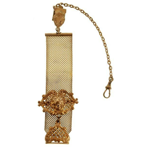 Antique Watch Chain Swivel Fob Mesh w Lion & Seal Victorian Gold Plate Jewelry The Best Vintage Clothing