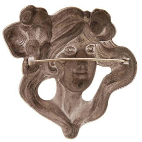 Antique Repoussé Brooch Unger Bros. Art Nouveau Ladies Figural Floral Silver Plated Jewelry The Best Vintage Clothing