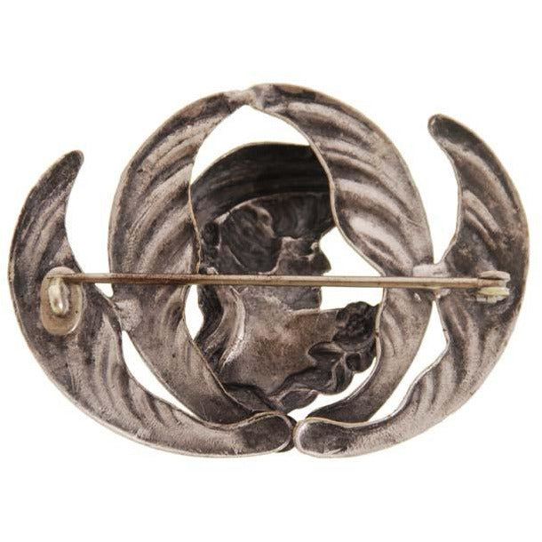 Beautiful Antique Brooch Feminine Art Nouveau Repoussé Lady Figural Floral Silver Plated Large Round 2.5" Jewelry The Best Vintage Clothing