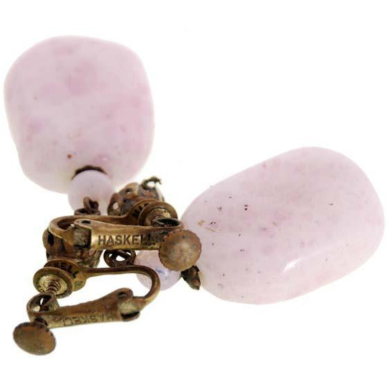 Vintage Miriam Haskell Necklace & Ears Pink Poured Glass Large Beads Cart2cart Miriam Haskell