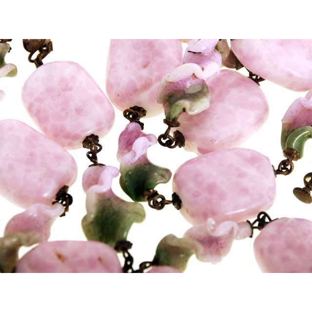 Vintage Miriam Haskell Necklace & Ears Pink Poured Glass Large Beads Cart2cart Miriam Haskell