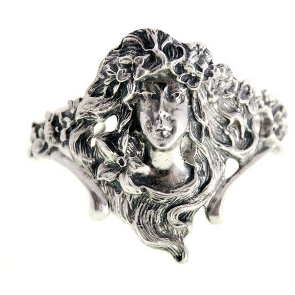 Antique Sterling Silver Art Nouveau Ladies Cuff Bracelet Huge Female Figural Jewelry The Best Vintage Clothing