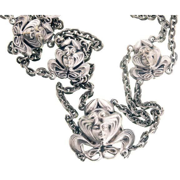 Vintage Art Nouveau Chain Belt Womens Faces Super Unique 25" waist Jewelry,New Arrivals,Accessories The Best Vintage Clothing