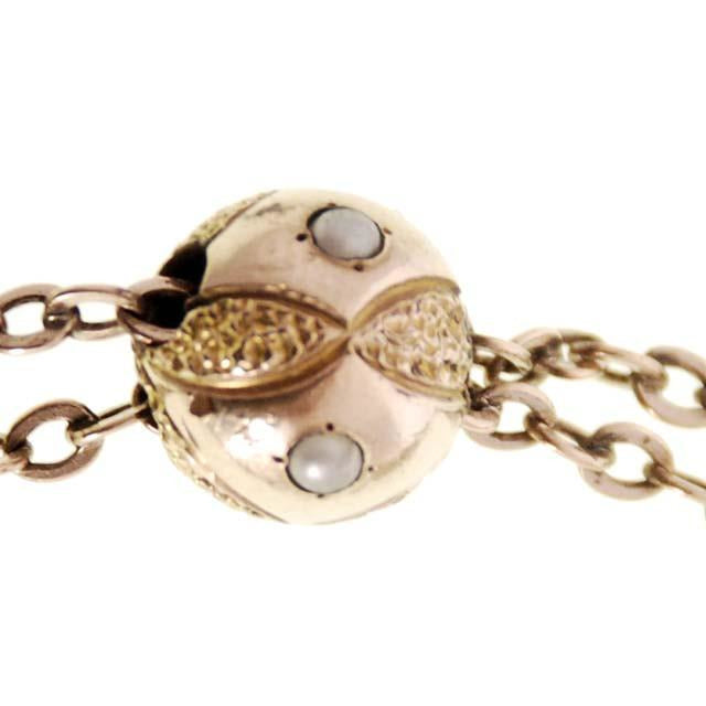Antique Gold Filled Ball w/Pearls Watch Chain Slide Victorian Jewelry The Best Vintage Clothing