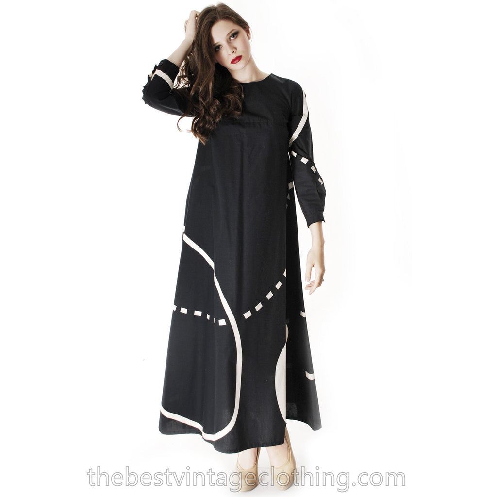 Vintage Marimekko| Pentti Rinta | Maxi Dress Bold Print 1976 Black & White Cotton Sz 34/6 marimekko The Best Vintage Clothing