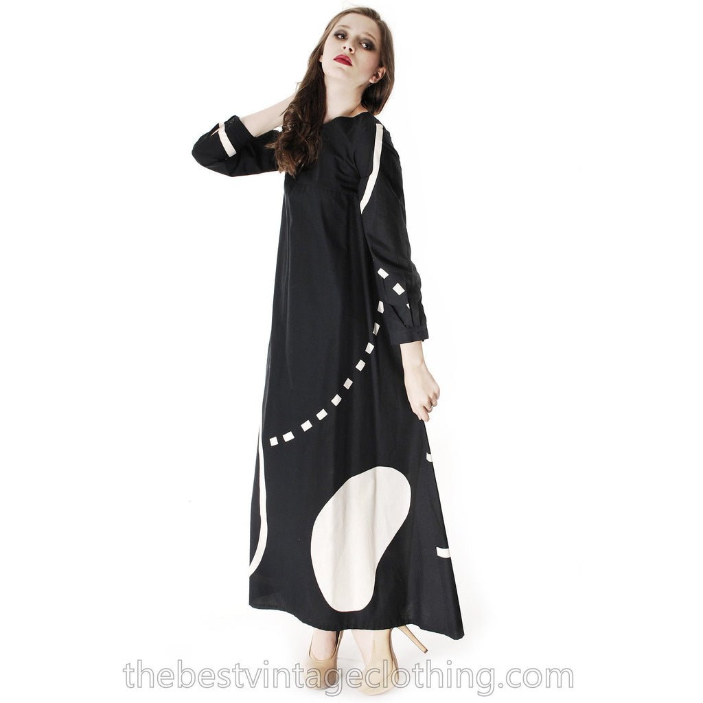 Vintage Marimekko| Pentti Rinta | Maxi Dress Bold Print 1976 Black & White Cotton Sz 34/6 marimekko The Best Vintage Clothing