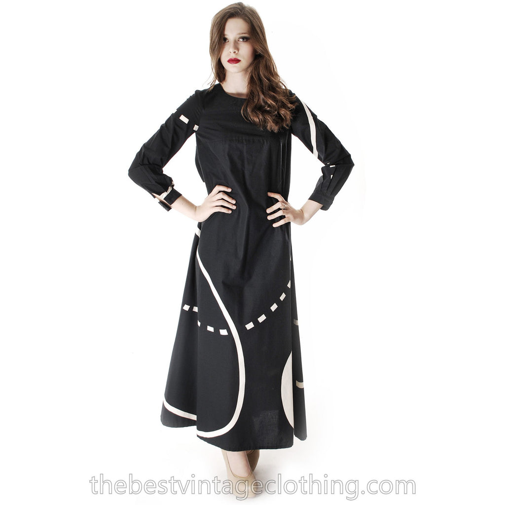 Vintage Marimekko| Pentti Rinta | Maxi Dress Bold Print 1976 Black & White Cotton Sz 34/6 marimekko The Best Vintage Clothing