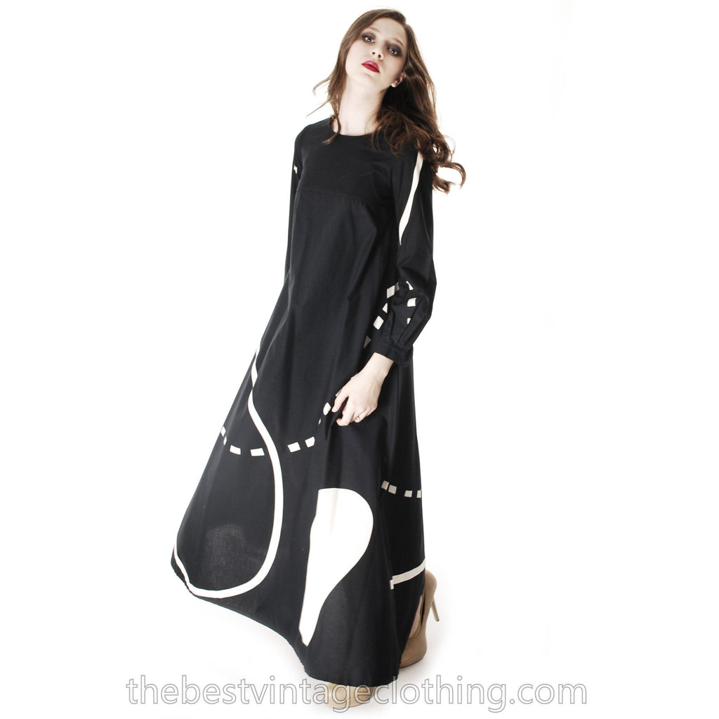Vintage Marimekko| Pentti Rinta | Maxi Dress Bold Print 1976 Black & White Cotton Sz 34/6 marimekko The Best Vintage Clothing