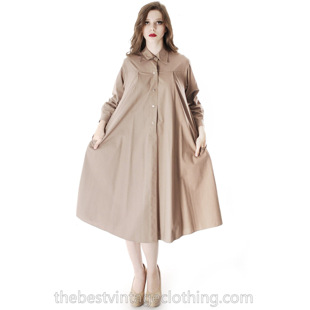 Vintage Vuokko Cotton Shirt Dress Tent Dress Taupe S Coat Dress Neutral marimekko The Best Vintage Clothing