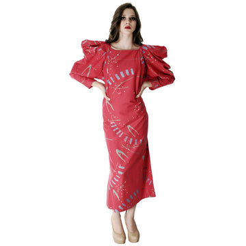 Vintage Marimekko Maxi Dress Huge Shoulders  Red Abstract Print Ultra 1980s  Sz L - The Best Vintage Clothing
 - 1