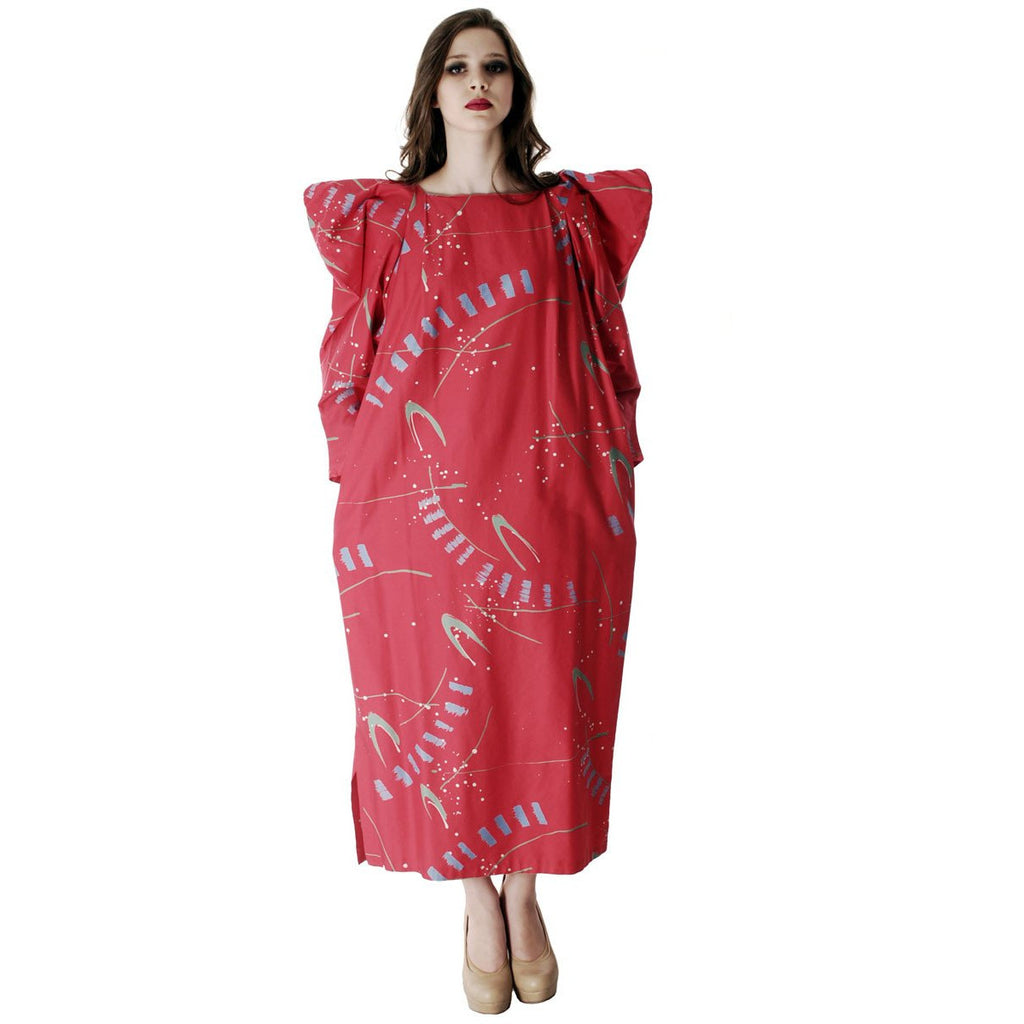Vintage Marimekko Maxi Dress Huge Shoulders Red Abstract Print Ultra 1980s Sz L marimekko The Best Vintage Clothing