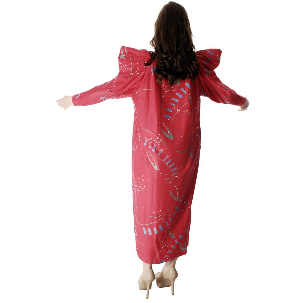 Vintage Marimekko Maxi Dress Huge Shoulders Red Abstract Print Ultra 1980s Sz L marimekko The Best Vintage Clothing