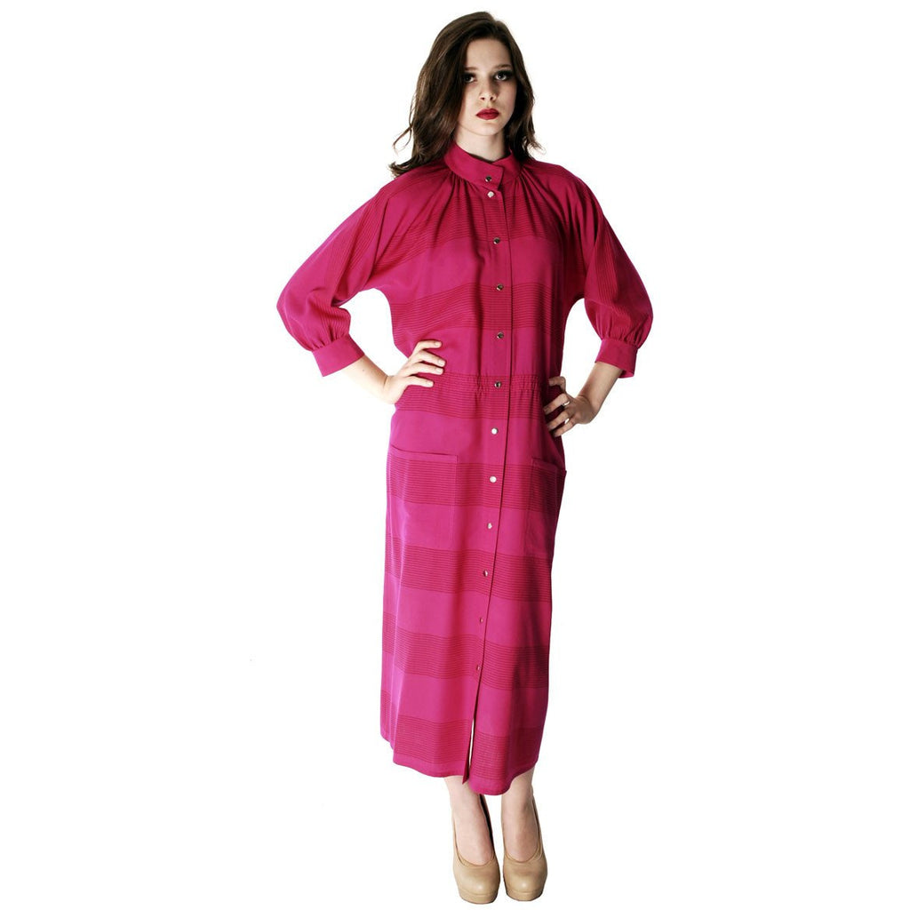 Vintage Vuokko Nurmesniemi Finland Fuchsia Finest Wool Voile Coat Dress 1970s XS-M marimekko The Best Vintage Clothing
