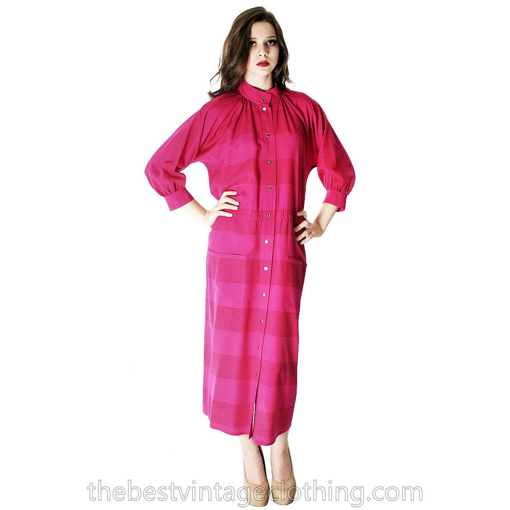Vintage Vuokko Nurmesniemi Finland Fuchsia Finest Wool Voile Coat Dress 1970s XS-M marimekko The Best Vintage Clothing