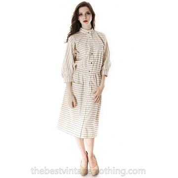 Vintage 1970s Vuokko Designer Stripes Print A Line Shirt Dress Coat Cotton S-M - The Best Vintage Clothing
 - 1