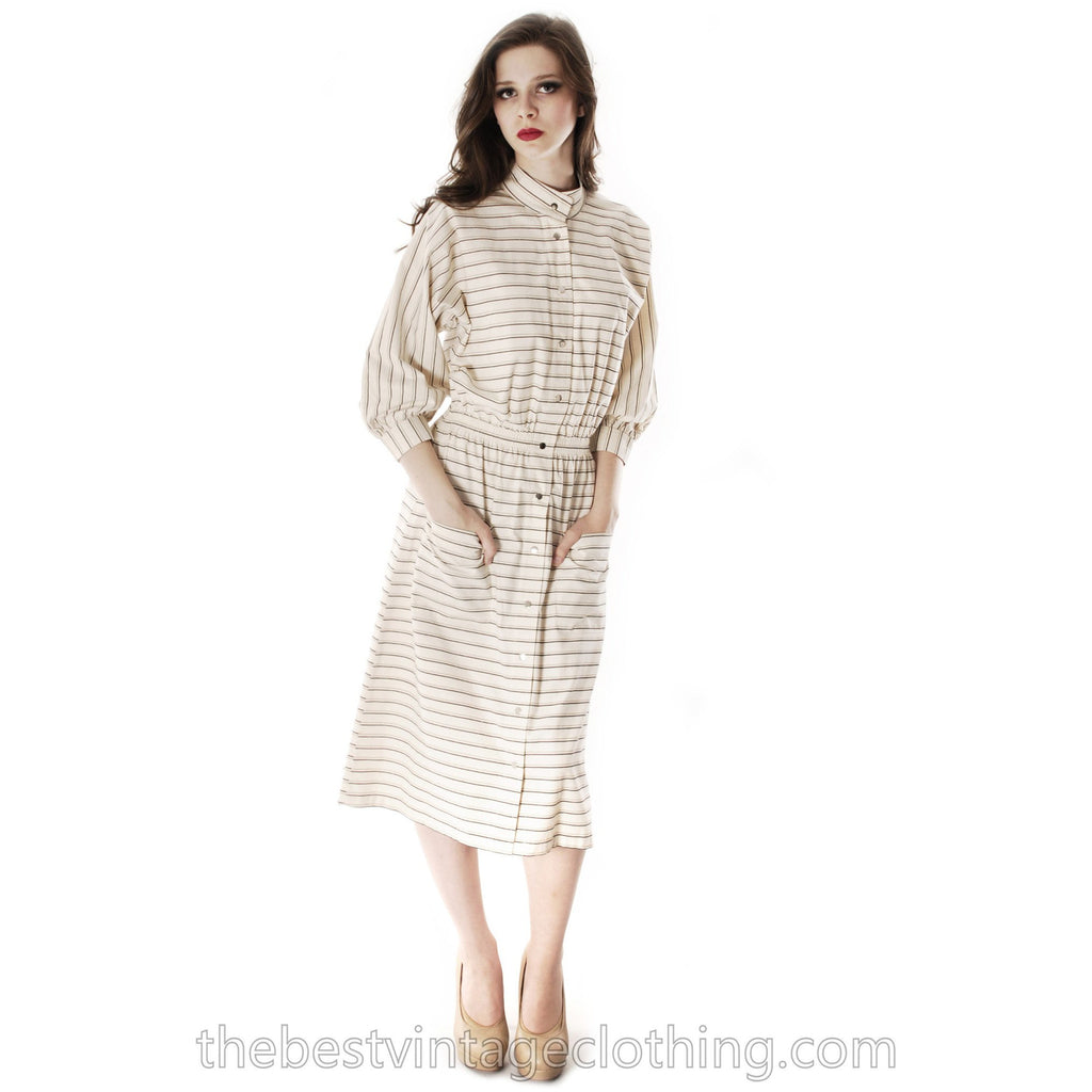 Vintage 1970s Vuokko Designer Stripes Print Shirt Dress Coat Cotton S-M marimekko The Best Vintage Clothing