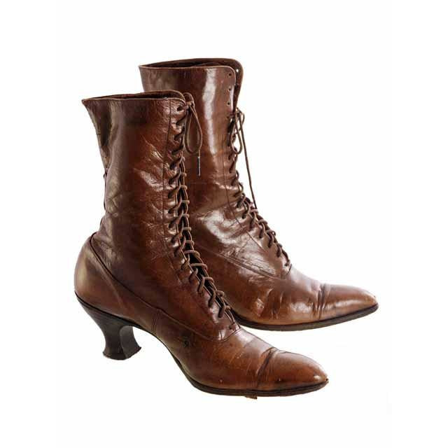 Vintage Brown Leather Ladies High Top Laceup Boots Spool Heel S 7-7.5 Victorian Women's,Shoes,On Sale The Best Vintage Clothing