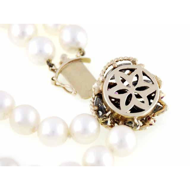 Vintage Estate Double Strand 9MM Pearls .25 K Diamonds Ruby Large 14K 1930s Jewelry vendor-unknown