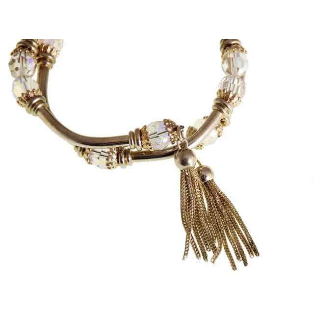 Vintage Wrap Around Bracelet w/ Tassells Gold & Crystals 1960s Cart2cart vendor-unknown