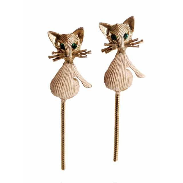 Vintage Gold Tone Cool Kitties Cat Brooches Scatter Pins 1960s Green Eyes - The Best Vintage Clothing
 - 1