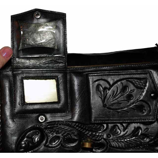 Vintage Purse Hand Tooled Black Leather W/ Guitar 1970S VLV Retro Rockabilly Handbags The Best Vintage Clothing