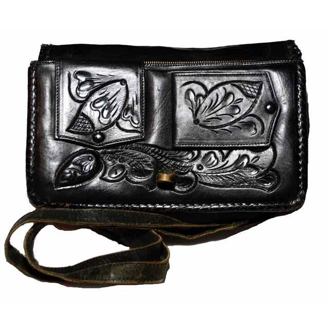 Vintage Purse Hand Tooled Black Leather W/ Guitar 1970S VLV Retro Rockabilly Handbags The Best Vintage Clothing