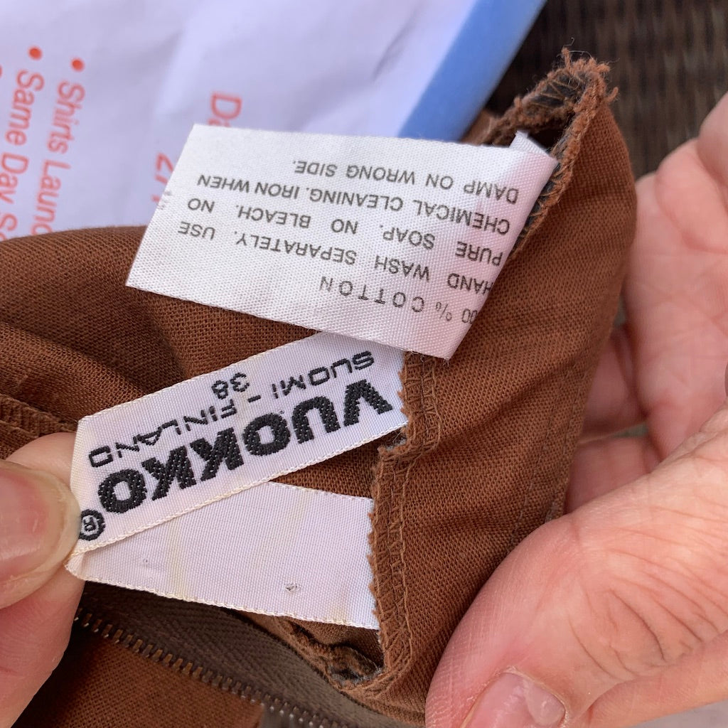 Vuokko 1970 Pallo Annika RImala Vintage Tent Gown Cotton Brown and White Polka Dot Sz 38 marimekko The Best Vintage Clothing