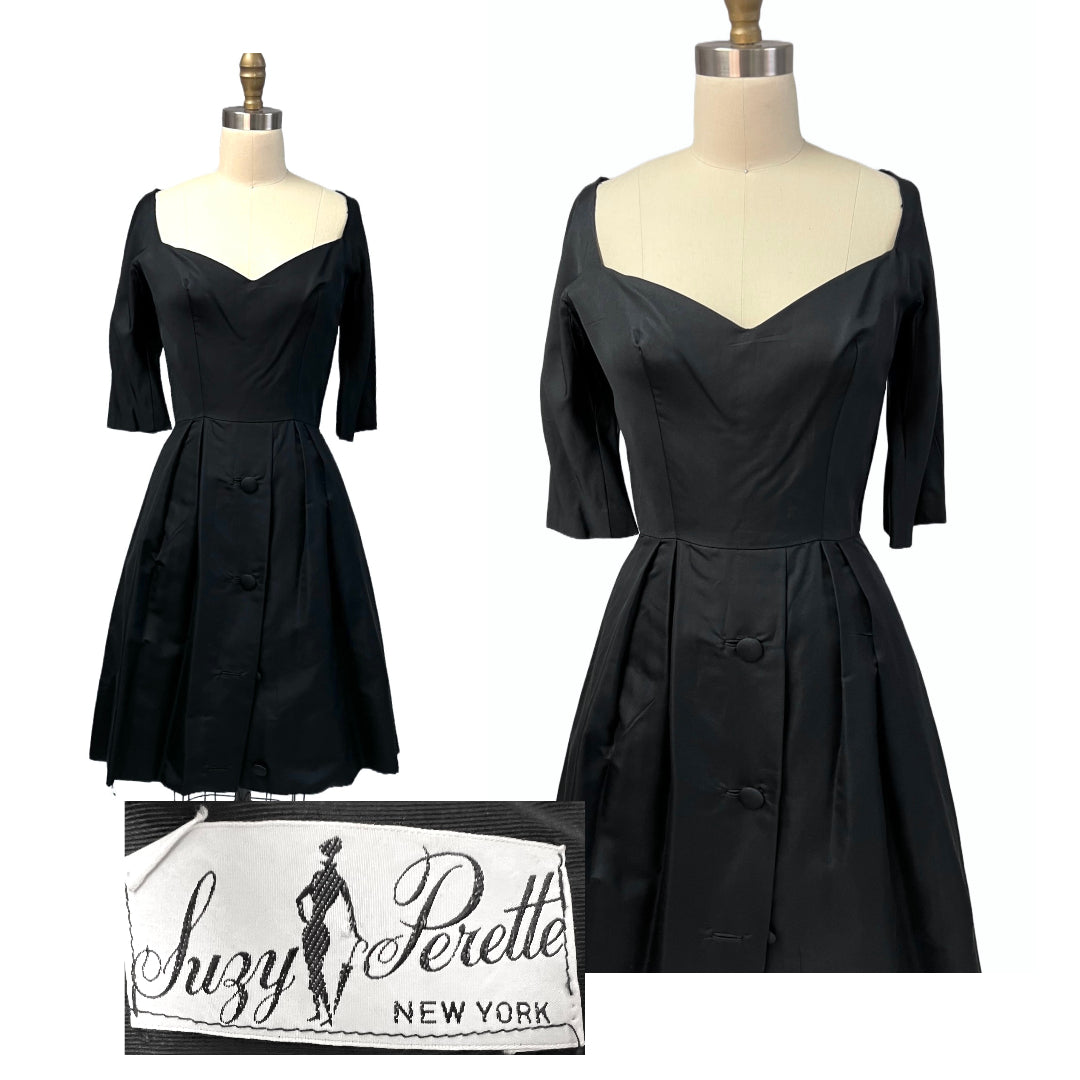 Vintage Suzy Perette Black Silk Cocktail Dress 1950S Bombshell 38-27-Free –  The Best Vintage Clothing