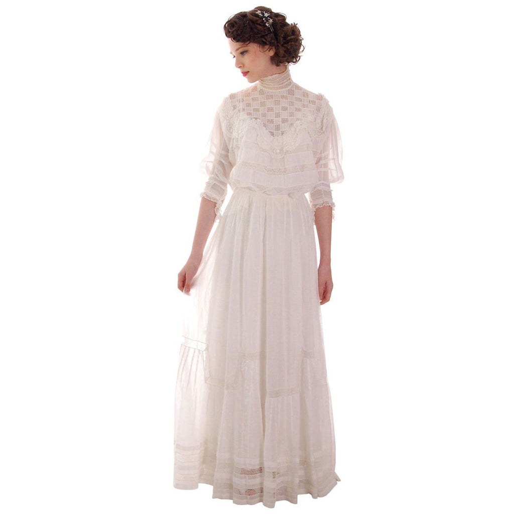 Victorian White Lawn Lace Fancy Ladies Summer/Wedding Dress 34-20-Free Women's,New Arrivals The Best Vintage Clothing