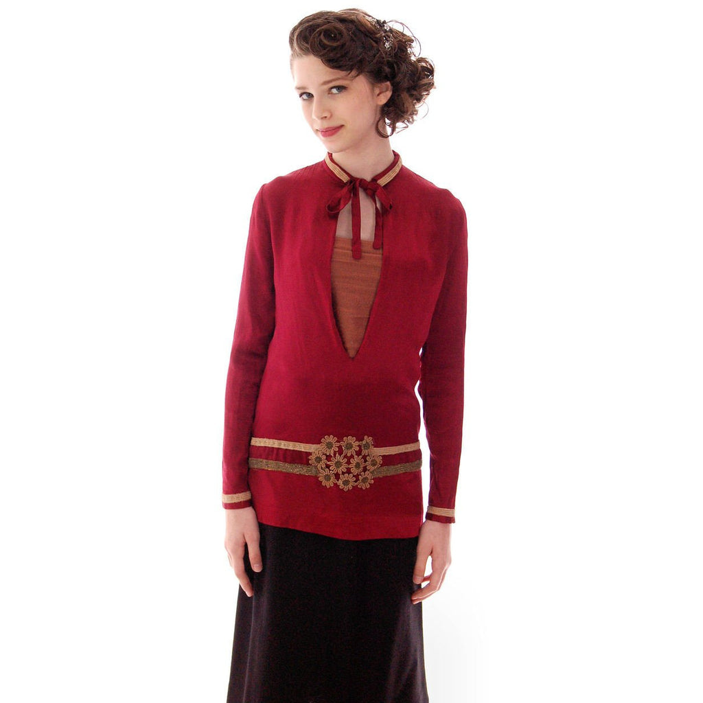 Vintage Blouse 1920s Claret Satin Dropped Waist Flapper Style 32" Bust Small Women's,New Arrivals vendor-unknown